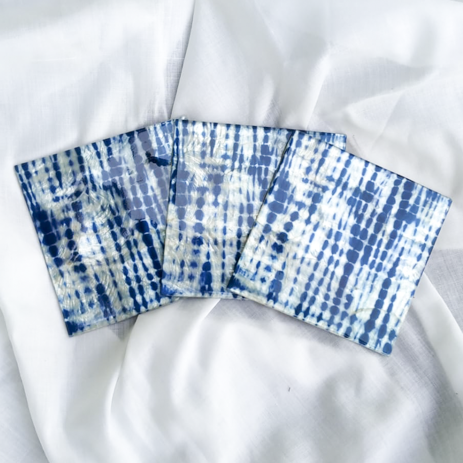 Shibori Capiz Square Rounded Coaster - 10 x 10 cm